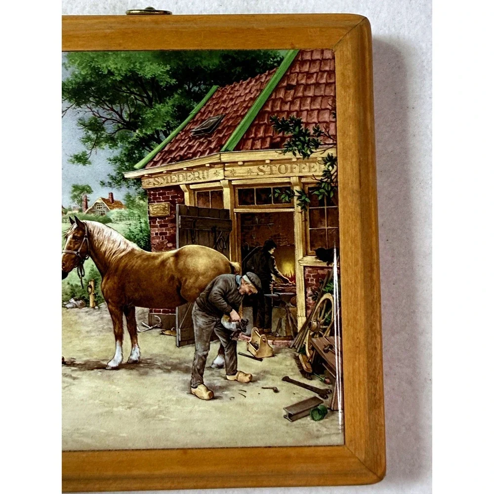 Vintage 80s Royal Schwabap Holland Hand Decorated Ceramic Tile Art Pair 2